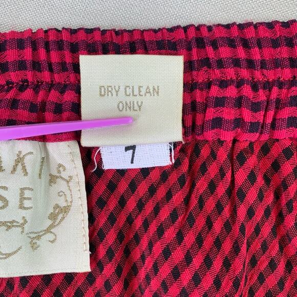 KHAKI Rose Vintage Gingham Slip Maxi Fishtail Skirt Pullon Size S Red Black - Picture 13 of 13